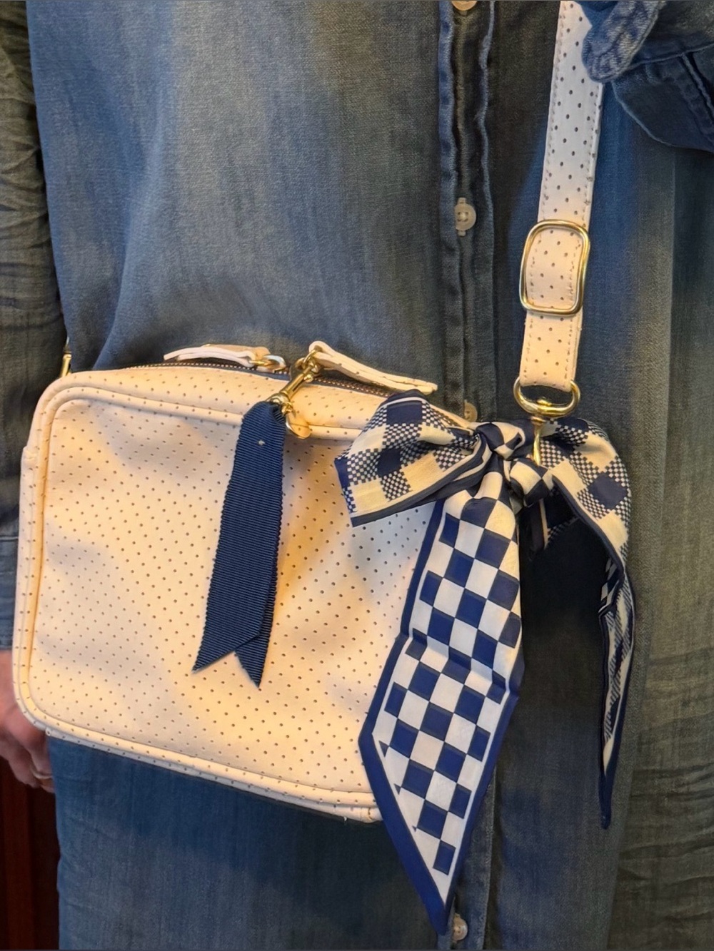 Blair Ritchey Ber Perforated Leather Crossbody, ribbon and scarf. New